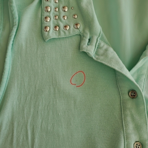 1054 * Bongo Studded Collar Sheer Button Down Mint Size 1X - Picture 9 of 9
